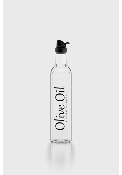 Renga Oslo Yazı Desenli 500 Ml Siyah Kapaklı Cam Yağlık 152002 Siyah