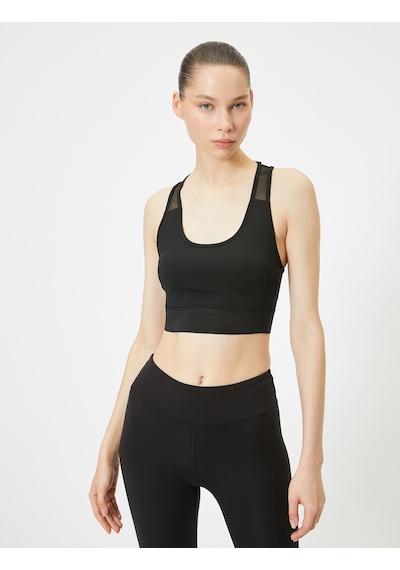 Koton Tül Detaylı Spor Sütyeni Kaplı Slim Fit Siyah 4sak30207nk