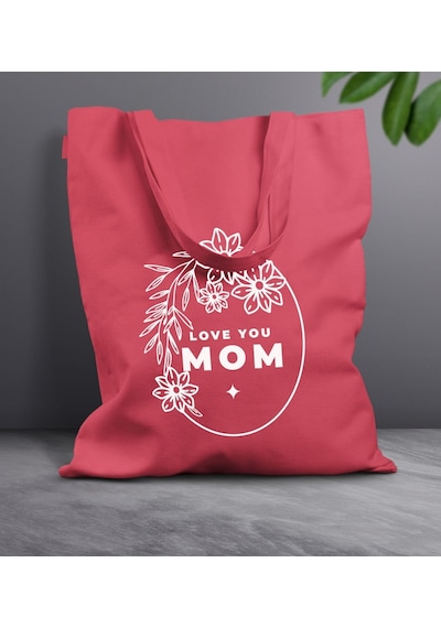 Bk Gift Anneler Günü Tasarımlı Kırmızı Kumaş Bez Çanta, Baskılı Omuz Çantası, Alışveriş Çantası, Anneler Günü Hediyesi, Anneye Hediye-4 Kırmızı