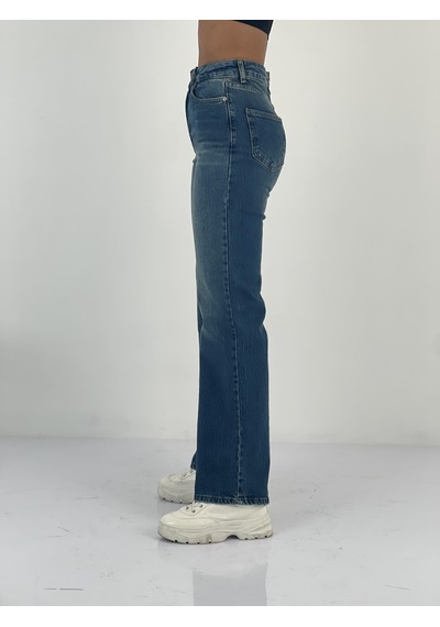 Miss Poem Kadın Yüksek Bel Düz Kesim Mavi Jean Pantolon Mavi