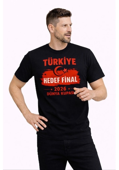Novalisse Erkek Türkiye Baskılı Tişört Ay Yıldız 2026 Dünya Kupası Taraftar Forma T-shirt - Siyah Çoklu Renk