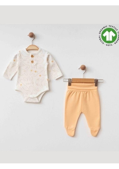 Zekids Bebek Bodyli Eşofman Altlı İkili Organik Takım-15488 Krem