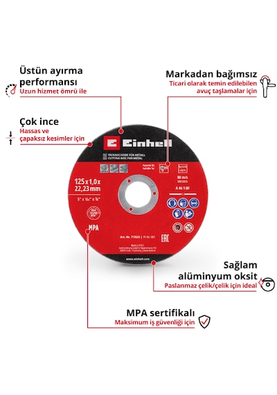 Einhell 5'li İnce Metal Kesme Diski Seti, Ø 125 mm - 49711522