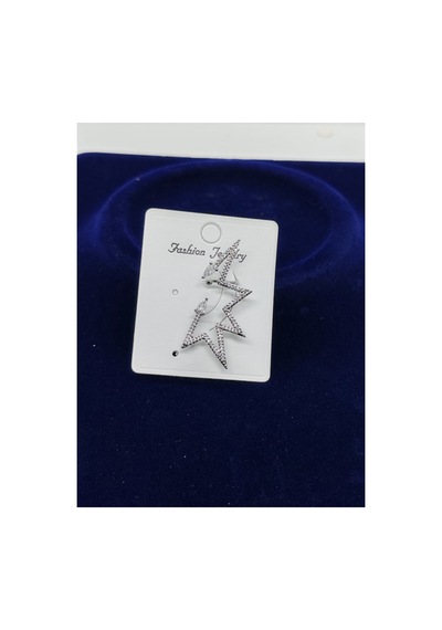 Kıkırdak Küpe Zigzag Taşlı Silver Çok Renkli