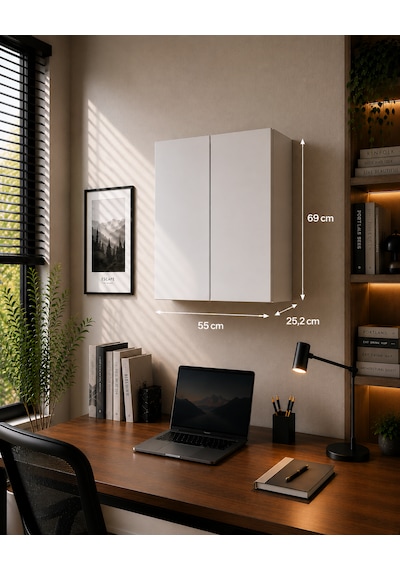 3 Raflı Çok Amaçlı Kitaplık Mat Beyaz Mdf Lam 69x55x25 Cm Yavaşlatıcılı Kapaklı