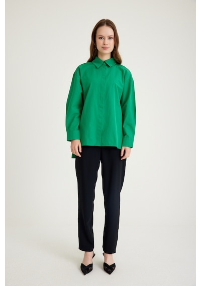 Mizalle Basic Poplin Yeşil Gömlek Yeşil