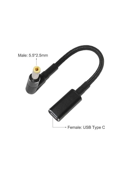Dişi Type C - Erkek 5.5x2.5mm Jack Dönüştürücü Kablo Tip-C to 5525