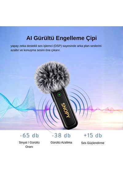 Yaka Mikrofonu Type-c Kablosuz 2 Mikrofonlu Siyah Sn-mw80