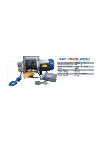 1500 Kg 220 Volt 30 Metre Profesyonel Halatlı Vinç