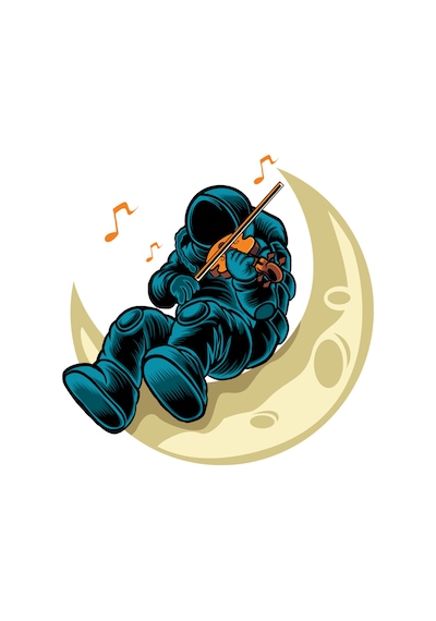 Paybuy Erkek Ay Temalı Keman Çalan Astronot Baskılı Rahat Kesim Kısa Kol Siyah