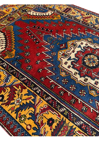 El Dokuması Eski Yaşlı Yahyalı Halısı 128x230 Kök Boyası Renkli %100 Yün Halı Kırmızı