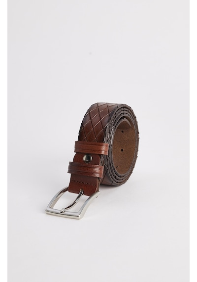 Tudors Erkek %100 Hakiki Deri 3,5 Cm Desenli Klasik Kahverengi Kemer-31570 Bordo