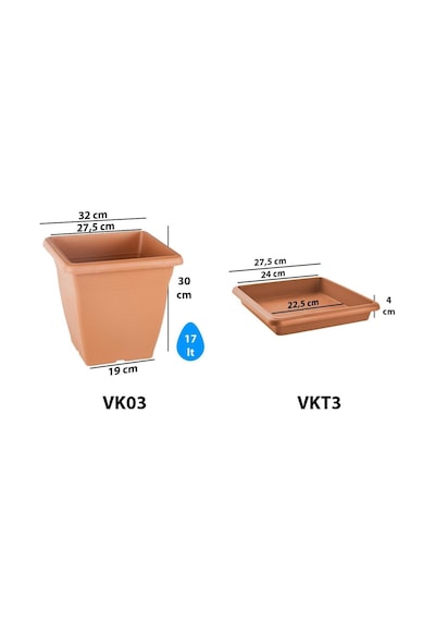 Villa Kare İç Ve Dış Mekan Tabaklı Saksı No:3-17 Litre Kahve Kiremit Tabaklı Saksı