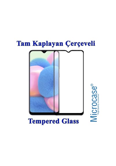 Samsung Uyumlu Galaxy A30S Tam Kaplayan Çerçeveli Tempered Cam - Siyah