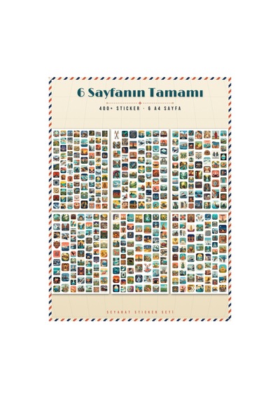 Seyahat Sticker Seti 400+ Adet Travel Retro Şehir 9 Farklı Boy Ajanda Planner Scrapbook Journal A4 Çok Renkli