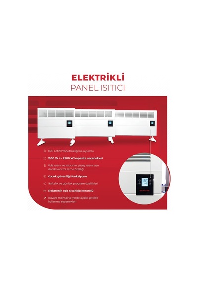 Elektrikli Isıtıcı 1500 Watt Lcd Ekranlı, Programlanabilir Panel Konvektör Isıtıcı Ayaklı Soba Ayaklar,askı Aparatı Dahil