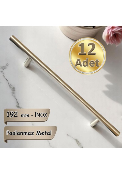 12 Adet Boy Kulp İnox 192 Mm Kulp Mobilya Mutfak Dolabı Çekmece Dolap Kapak Kulpu Kulbu Metal Kulpları Bej