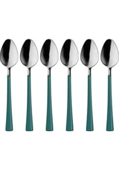 6 Parça Çay Kaşığı Seti, Paslanmaz Çelik, Gümüş Yeşil, 11 Cm, 70 Gram, El Yıkama