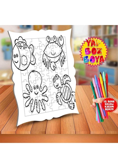 Küçük Deniz Canlıları Çocuk Boyama Puzzle Tablo-catatanku