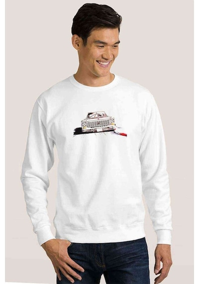 Chevrolet Baskılı Beyaz Erkek Örme Sweatshirt