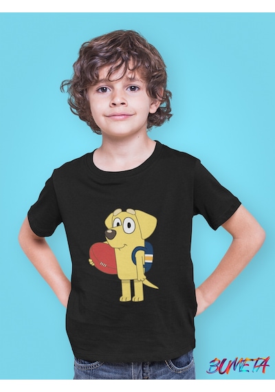 Bumeta Bluey Sevimli Köpek Kardeşler Lucky Çocuk Tişört T-shirt Siyah
