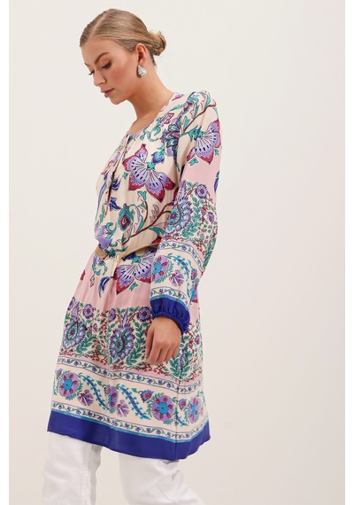Bigdart 5902 Kemerli Desenli Elbise - Mor 001