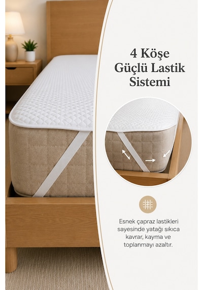 Sıvı Geçirmez 4 Köşe Lastikli Yatak Alezi Nefes Alan Mikrofiber Yatak Koruyucu Alez Beyaz Beyaz