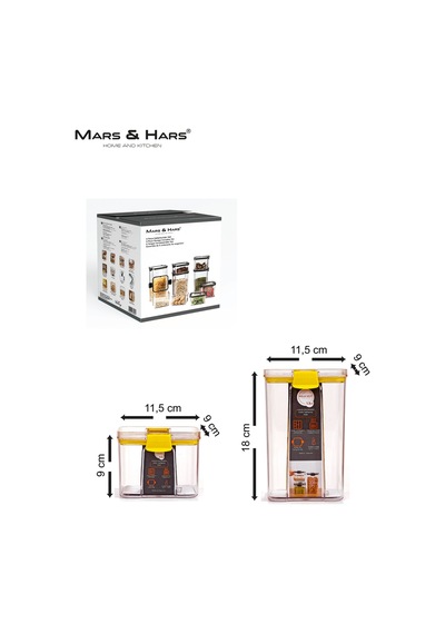 8'li Sızdırmaz, Çift Kilit Klipsli, Vakum Kapaklı, Erzak, Baharat Saklama Kabı 4 Orta +4 Küçük Sarı