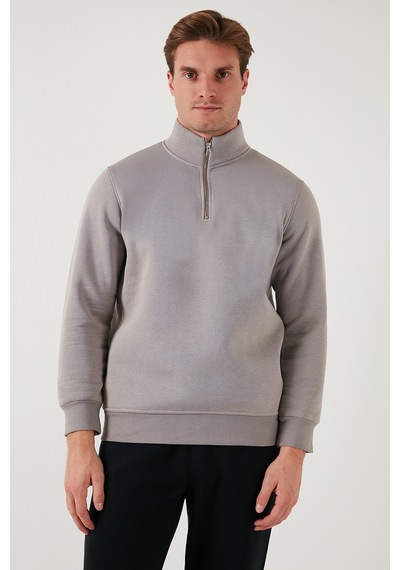 Buratti Pamuklu Regular Fit Yarım Fermuarlı Dik Yaka Erkek Sweat 59052592 Kül