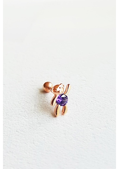 Ithal Tekli Mini Aycık Rose Gümüş Piercing Küpe-7291 Gümüş