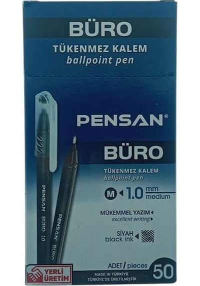 Pensan 2270 Büro 1 Mm Siyah Tükenmez Kalem 50'li Kutu Çok Renkli