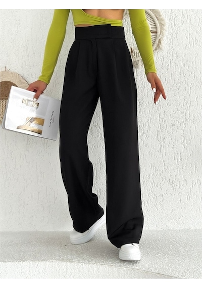 Lavajeans Cırt Cırtlı Bol Paça Plazzo Pantolon Siyah Bej