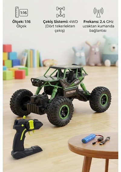 Racing Crew Max Rock Crawler 1:16 Ölçek 4wd Uzaktan Kumandalı Arazi Aracı 2.4 Ghz Oyuncak Araba Çok Renkli