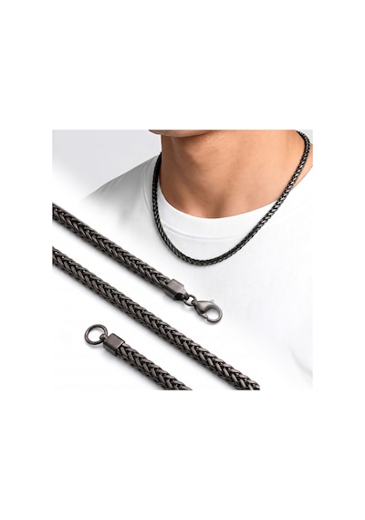 Premium Parlak Ve Şık Köşeli Örgü Zincir Erkek Çelik Kolye 3x3 Mm 55 Cm 3183eck013 - Siyah Renk