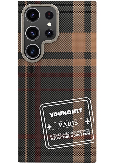 Galaxy S24 Ultra Uyumlu Kılıf Ekose Desenli Youngkit Gezhi Serisi Kapak Kırmızı