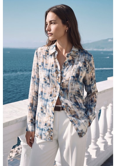 Sateen Desenli Klasik Gömlek - İndigo-137462