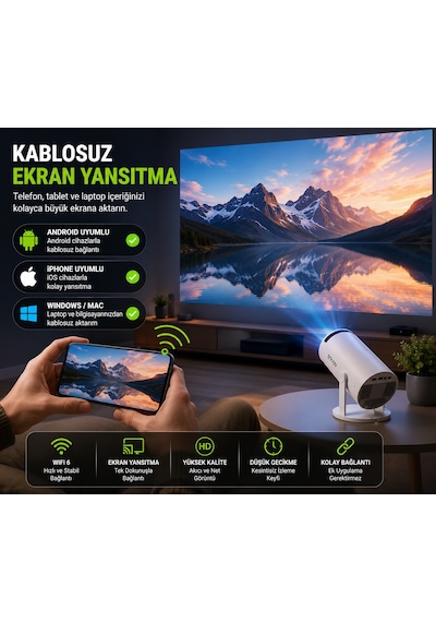 Hy300 Akıllı Projektör 2gb Ram 16gb Rom Android Wifi 6 Bluetooth 5.0 4k Destekli