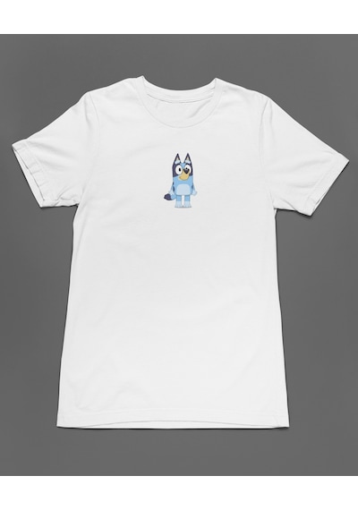 Bumeta Bluey Sevimli Köpek Kardeşler Bluey Unisex Tişört T-shirt Beyaz