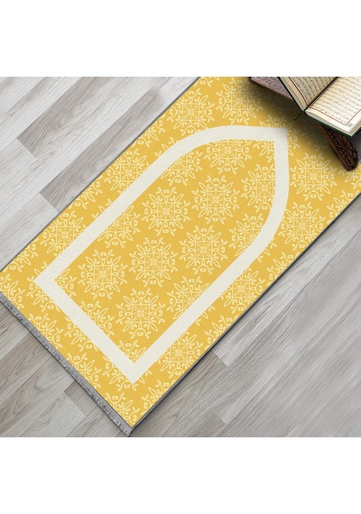 Evaşk Namazlık Dokuma Halı Kaymaz Muslumana Seccade80 x 130 SARI EVAŞK608B80