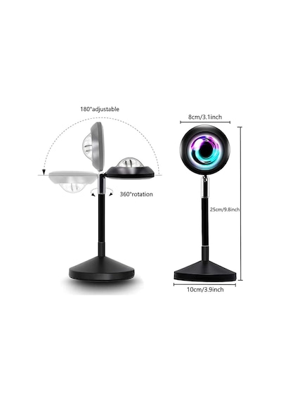 Kumandalı Gün Batımı Projektörü Rgb 16 Renk Ufo Projeksiyon Usb Masa Lambası Tek Renk