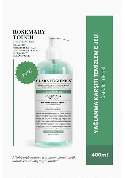 Clara Hygienics Rosemary Touch Cilt Tonu Eşitleyici Ölü Hücre Temizleyici Vegan Yüz Ve Vücut Temizleme Jeli 400 Ml