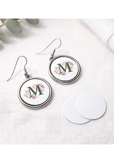 Bk Gift Kişiye Özel Gümüş Sallantılı Yuvarlak Küpe Fotoğraf & Logo Baskılı Şık Kadın Küpe Seti