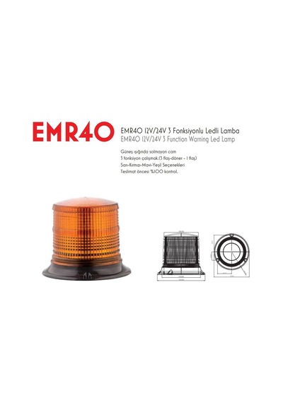 Emr40 Galaxi Döner Lamba 12-24V 3 Fonksiyonlu Çakar Led