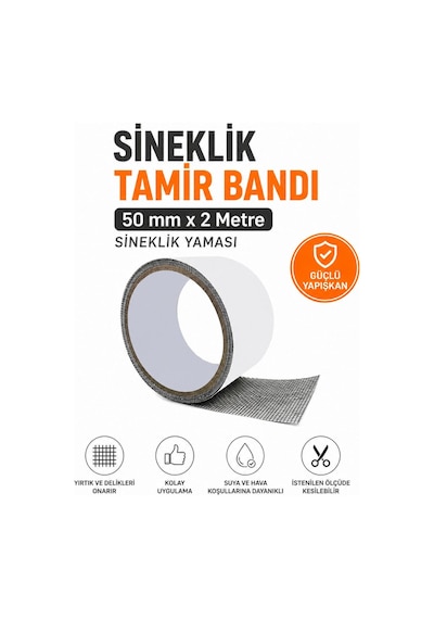 1 Adet Sineklik Yaması Tamir Bandı 50mm X 2mt , Yama Tamir Kiti Yırtık Kopmuş Delik Tül Yapıştırma