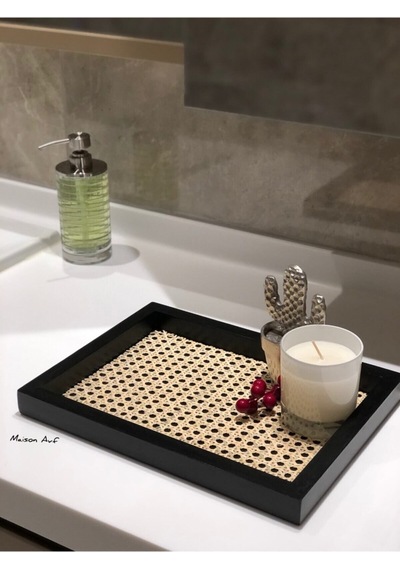 Rattan Hazeran Tepsi Siyah Dikdörtgen %100 Doğal Hazeran M016