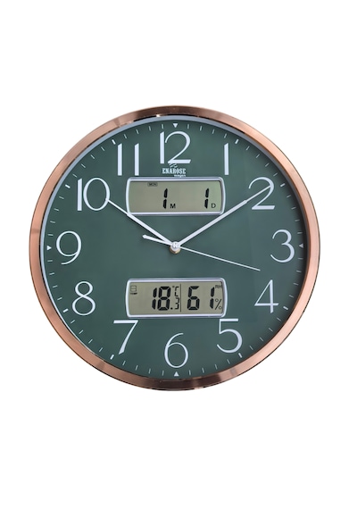 Enarose A523263-2 Zümrüt Yeşili & Hibrit Duvar Saati 37 Cm Rose Gold - Yeşil