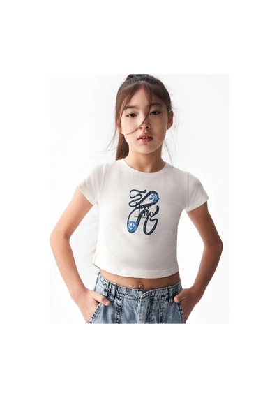 Nk Kids Kız Çocuk Önü Desenli Dive Into Yazılı T-shirt-14007 Beyaz