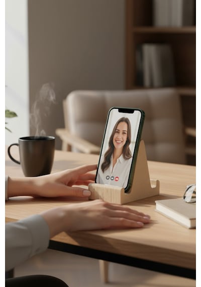 Ahşap Çift Taraflı Telefon Standı Kahverengi