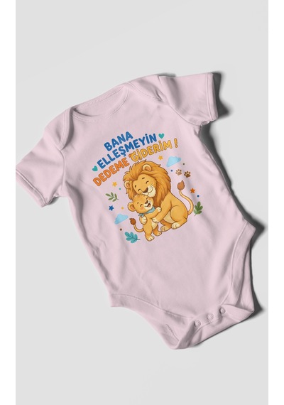 Morivokids Bana Elleşmeyin Dedemle Giderim Kısa Kollu Bebek Body %100 Pamuk Bebe Pembe