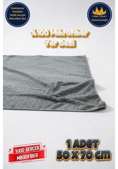 Miss Clean Genel Amaçlı Mikrofiber Yüzey Temizlik Bezi 50 X 70 Cm, Yer Bezi Gri